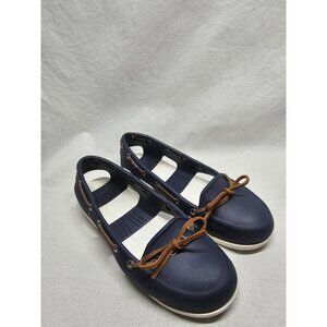 Crocs Shoes Womens Boatline Boat Blue Rubber Cutout Laces Flat Heel Slip On 6